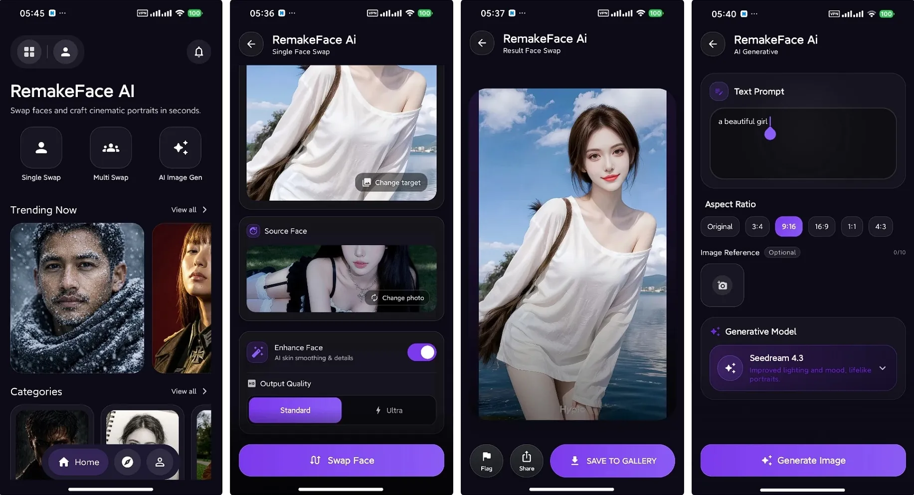 RemakeFace Ai v1.2.9 高级版-无限次AI换脸自定义照片，内置高质量AI生图，解锁无广告