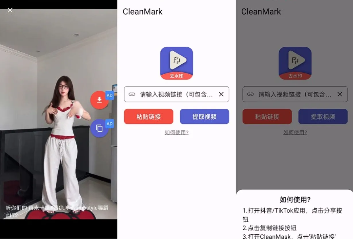 CleanMark v1.0.4 支持国内抖音/抖音tiktok国际版 短视频图集去水印