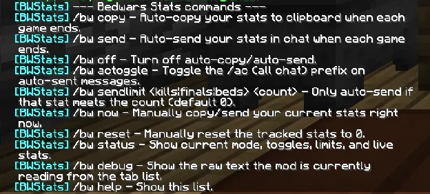 Bedwars Chat Stats Help Menu