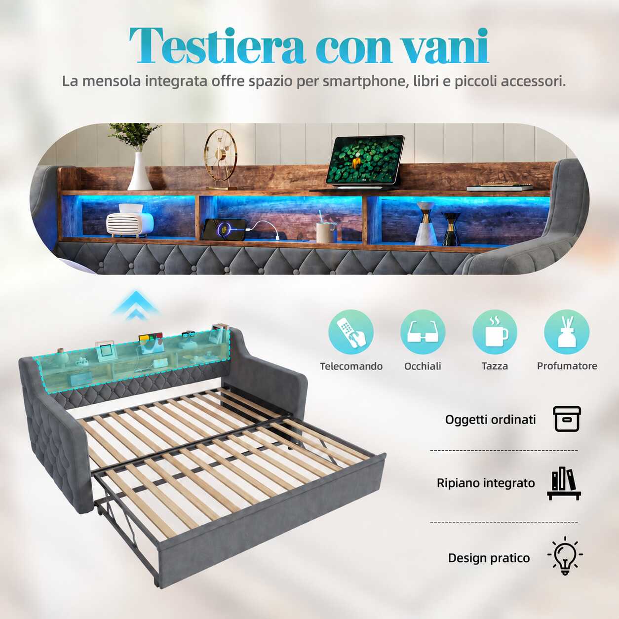 Testiera con vani
