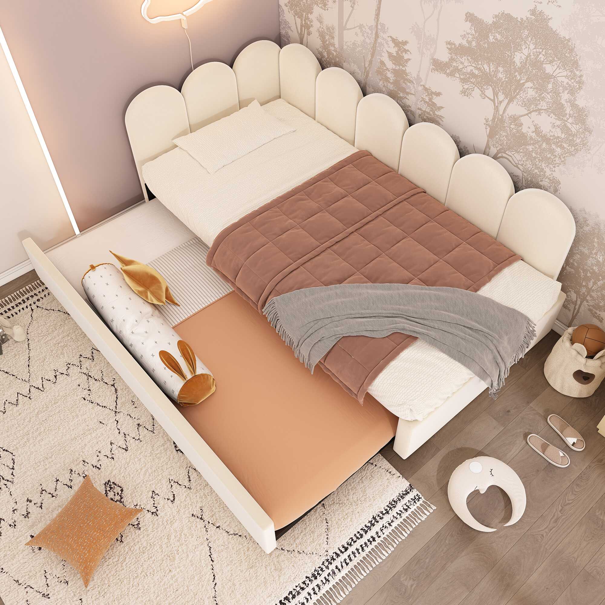 Deux couchages — Lit gigogne beige