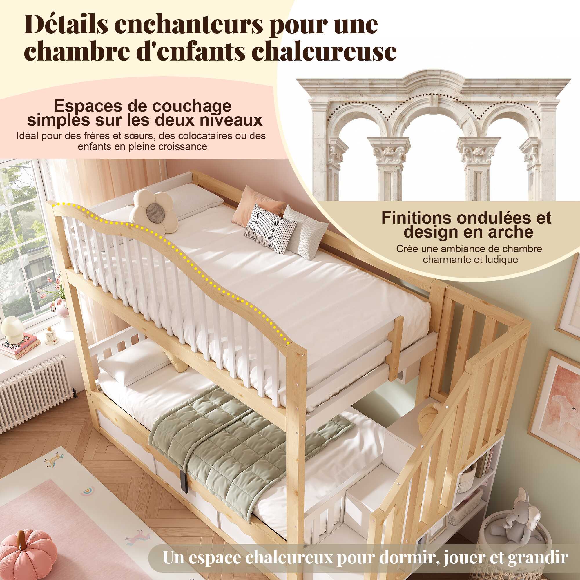 Un style doux en blanc et bois