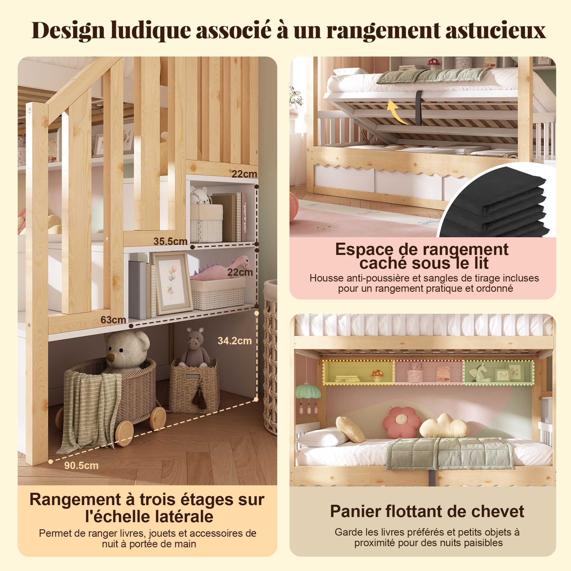 Des étagères près du couchage