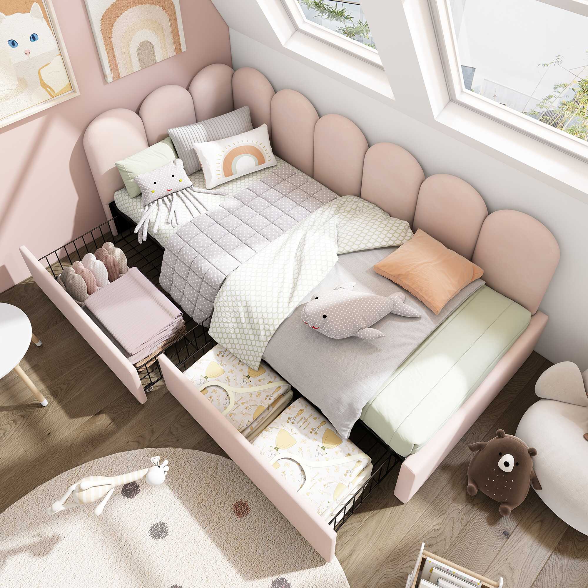 Rangement — Lit banquette rose