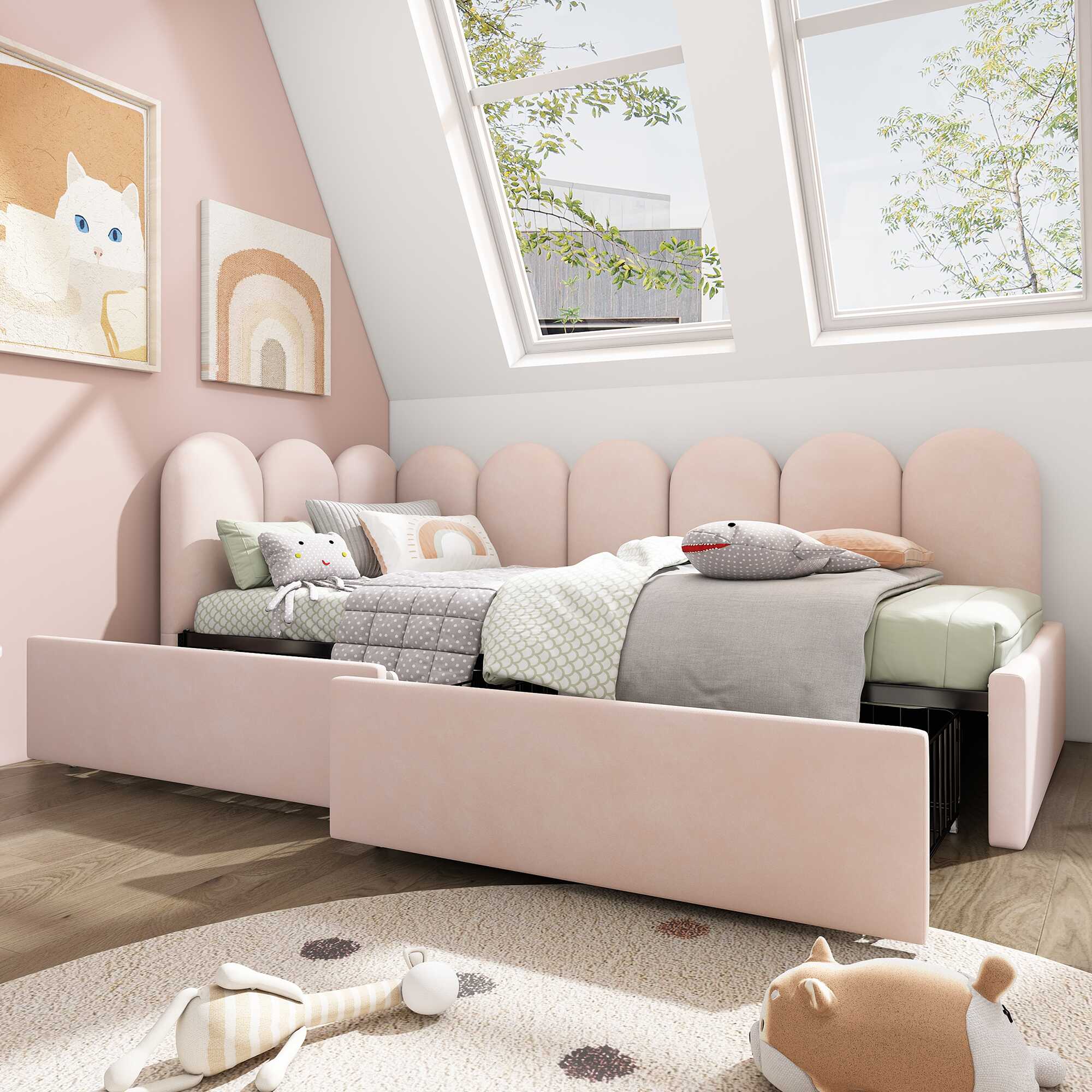 Velours — Lit banquette rose