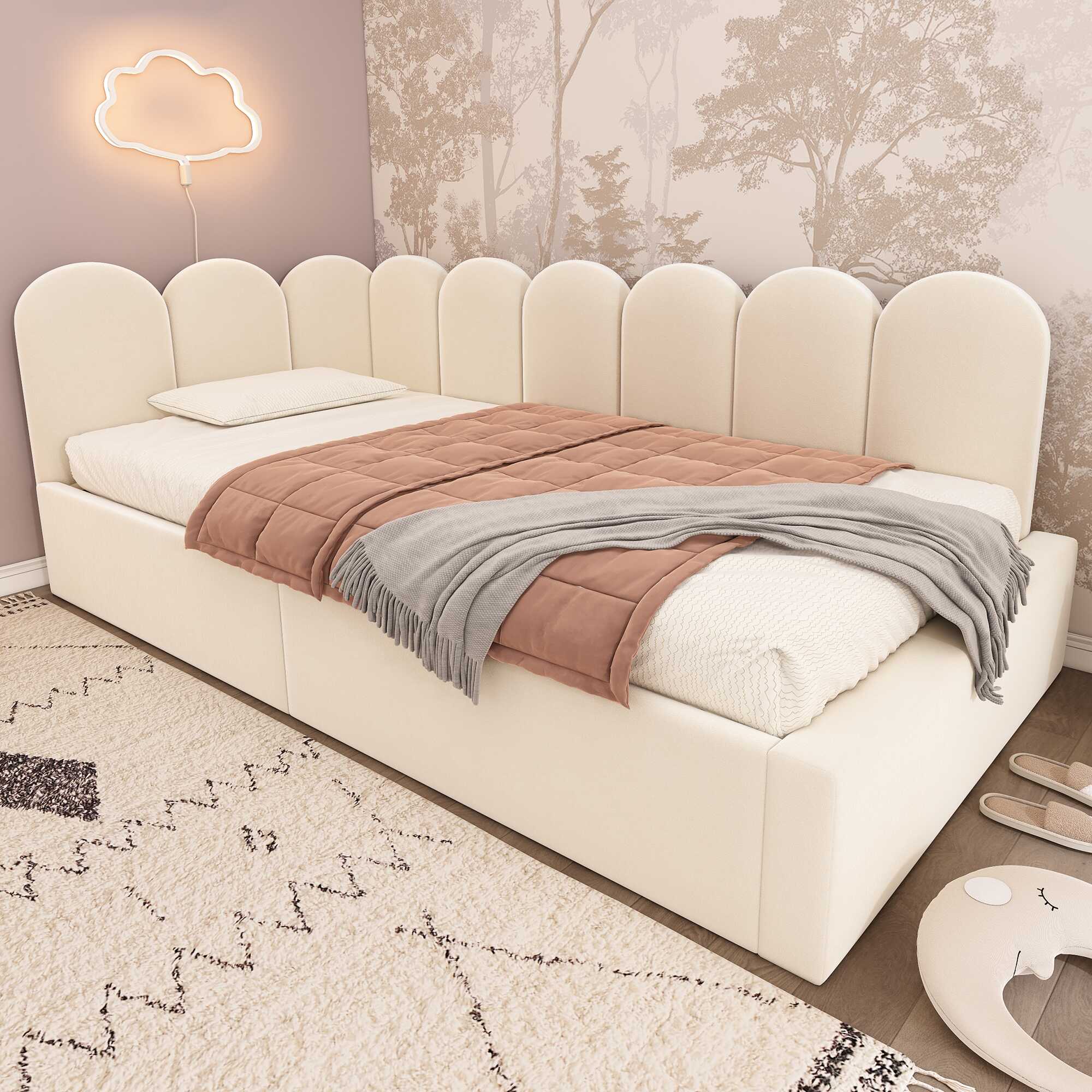 Velours — Lit coffre beige
