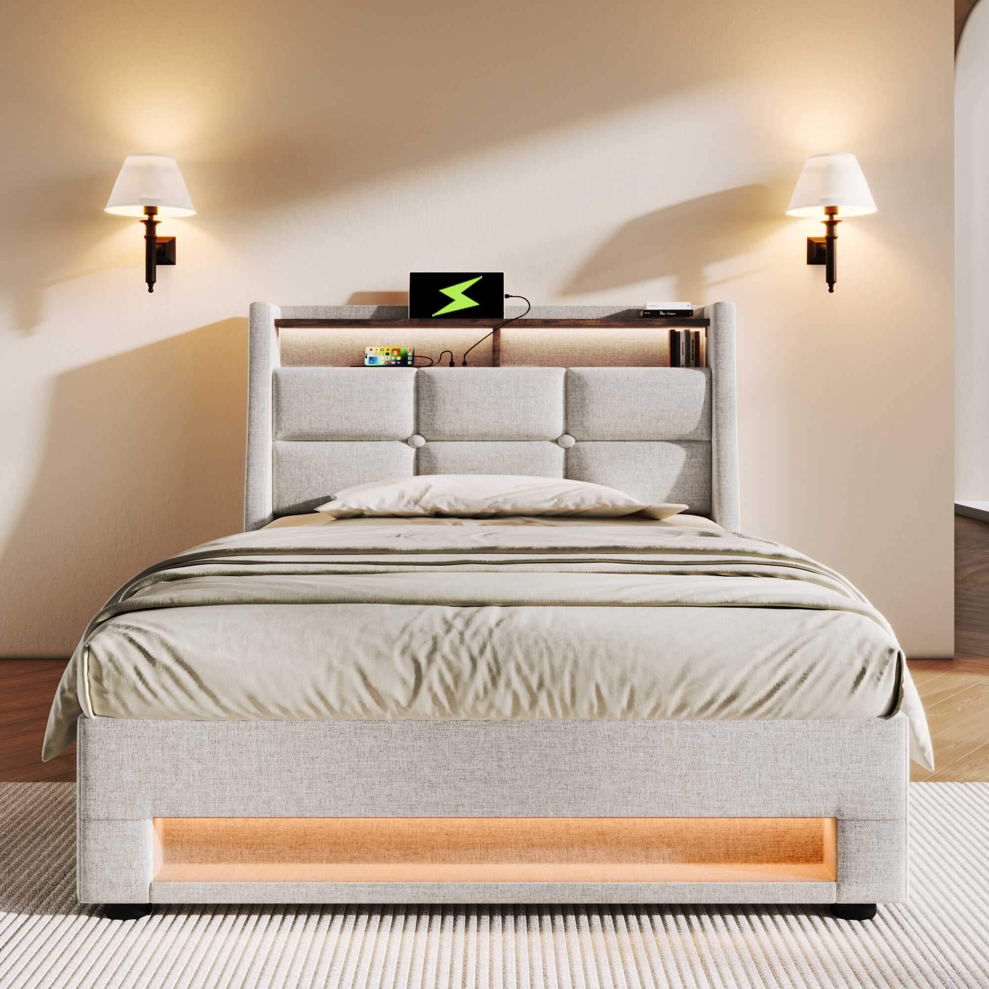 Éclairage LED — Lit coffre beige