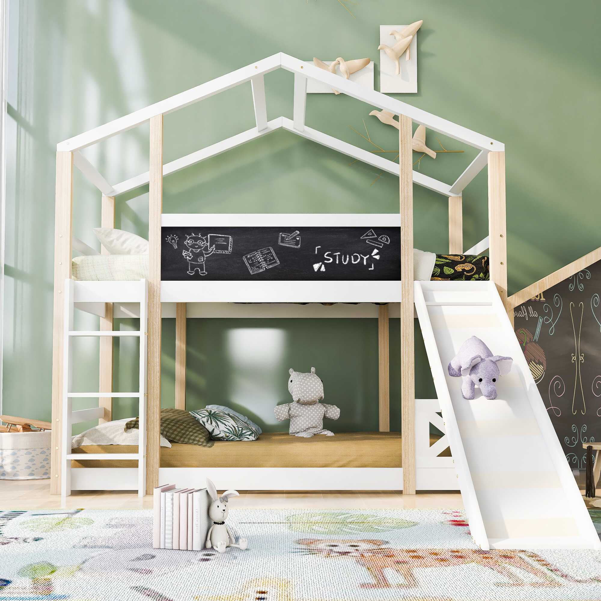 Lit cabane — Lit superposé blanc et naturel