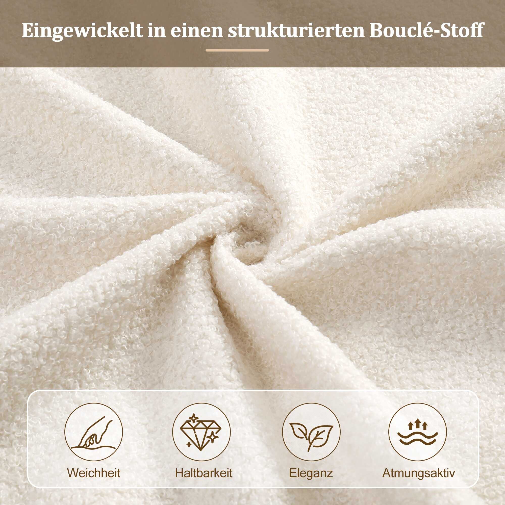 Rivestimento e texture — Letto imbottito 140x190 cm con contenitore; bouclé beige